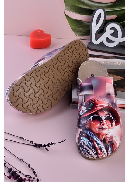 8065 Şapkalı Kadın Baskılı Konfort Sabo Terlik