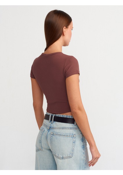 30938 Düğme Detaylı Crop Top-Kahve fiyatları