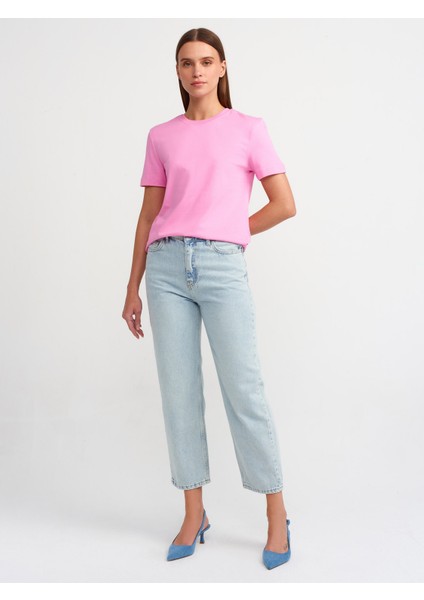 31069 Pamuklu Bisiklet Yaka T-Shirt-Pembe modelleri