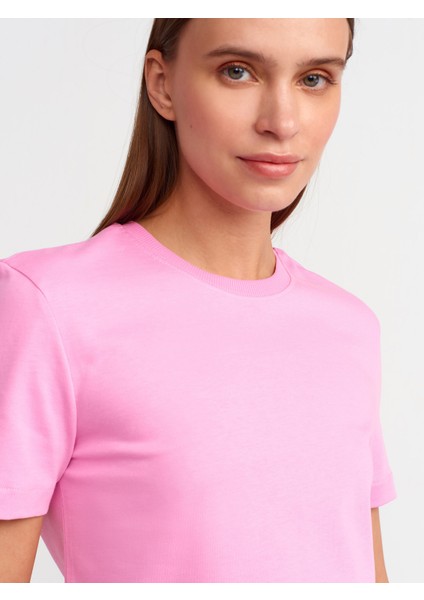 31069 Pamuklu Bisiklet Yaka T-Shirt-Pembe fırsatları