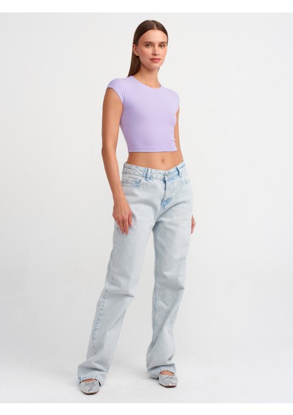 30528 Pamuk Ve Modal Karışımlı Crop Top-Lila