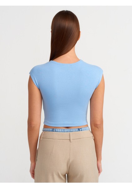 30528 Pamuk Ve Modal Karışımlı Crop Top-Mavi