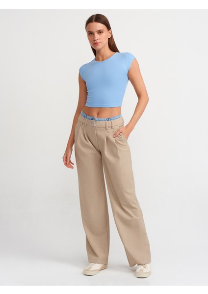 30528 Pamuk Ve Modal Karışımlı Crop Top-Mavi