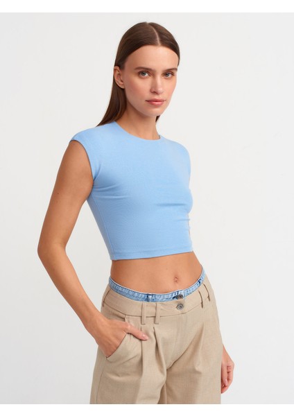 30528 Pamuk Ve Modal Karışımlı Crop Top-Mavi
