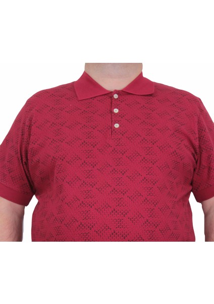 Moc Grande Mocgrande Erkek Büyük Beden Polo Yaka Üçgen Baskılı T-Shirt 24450 Bordo