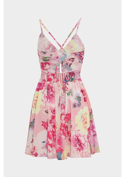 Askılı Gipe Detaylı Cut Out Çiçek Desenli Mini Kadın Elbise fiyatları