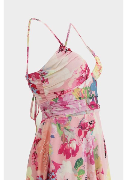 Askılı Gipe Detaylı Cut Out Çiçek Desenli Mini Kadın Elbise modelleri