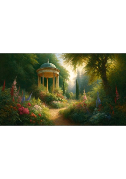 Romantik Bahçe ve Antik Gazebo Arkaplan 200 x 150 cm Fon Duvar Örtüsü