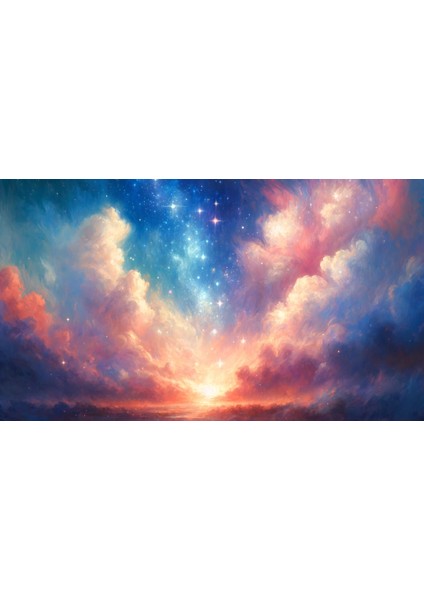 Büyüleyici Renkli Gökyüzü ve Bulutlar Arkaplan 200 x 150 cm Fon Duvar Örtüsü