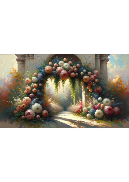 Romantik Çiçek Kemeri ve Bahçe Manzaralı Sanatsal Arkaplan 200 x 150 cm Fon Duvar Örtüsü