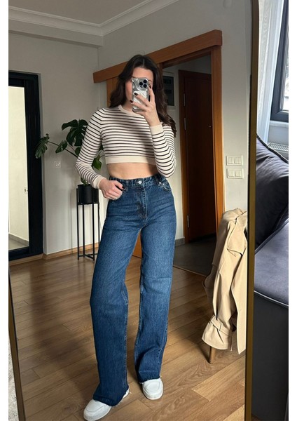 High Waist Wed Leg Kar Yıkama Geniş Paça Dikişsiz Jean fırsatları