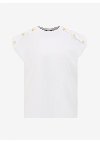 Kırık Beyaz Kadın Bisiklet Yaka Basic T-Shirt F4Sl-Tst0279