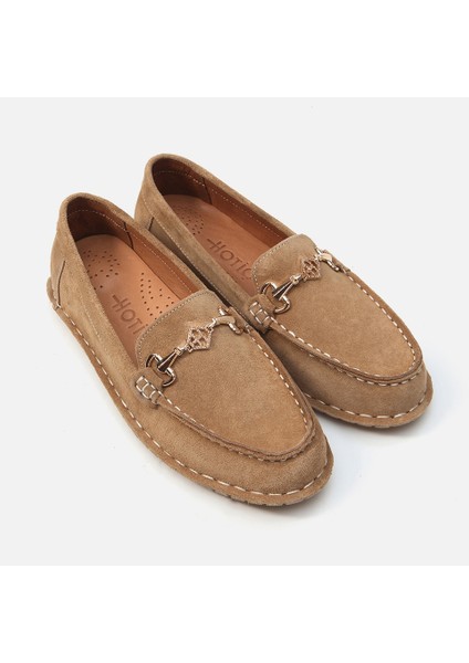 Hakiki Deri Camel Kadın Loafer