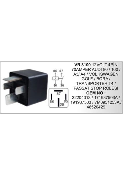 Stop Rolesi 12V 4p Golf Bora Transporter T4 504629189