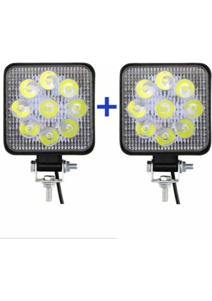 Çalışma Lambası Off Road Sis Farı 9 LED Kare 2 Adet 12/24V