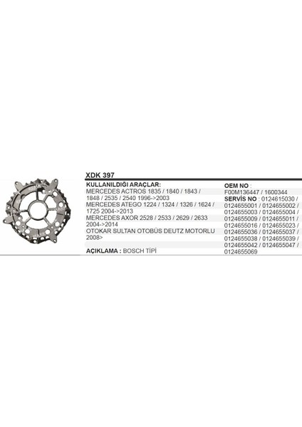 Diot Taraf Kapağı Bosch Actros Axor Otokar 100A 504625110