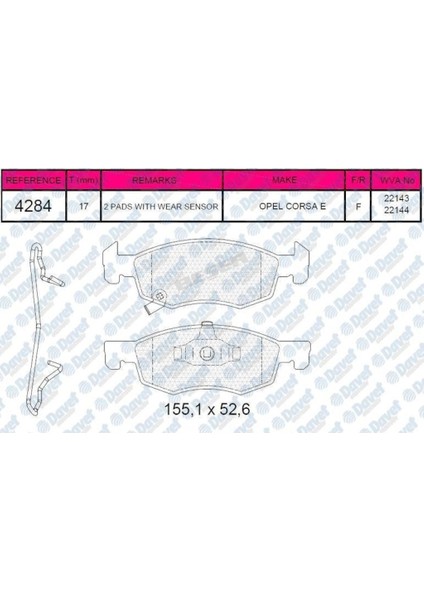 Fren Balatası Ön 14 Jant Corsa E 2015 504614326