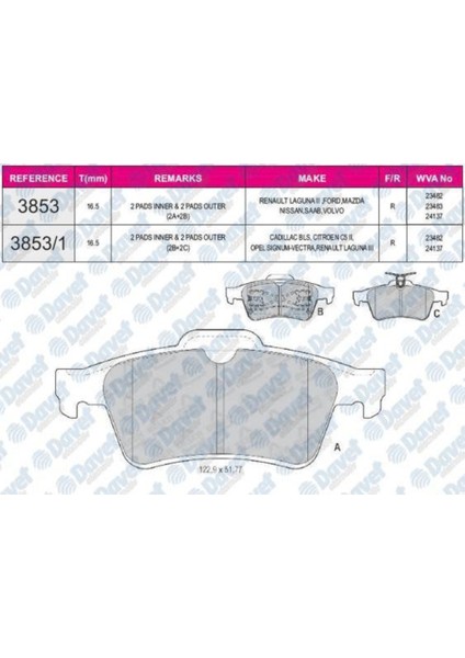Fren Balatası Arka Laguna 2 Focus C Max Connect Vectra C 504615451