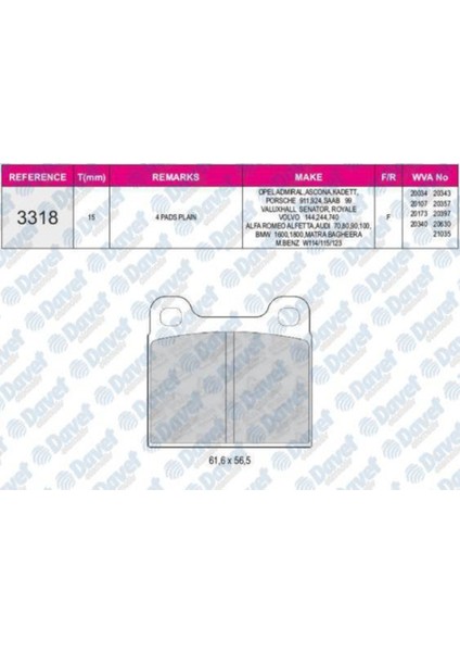 Fren Balatası Arka 17.20MM VWA20034 MB 280 350 380 450 504615080