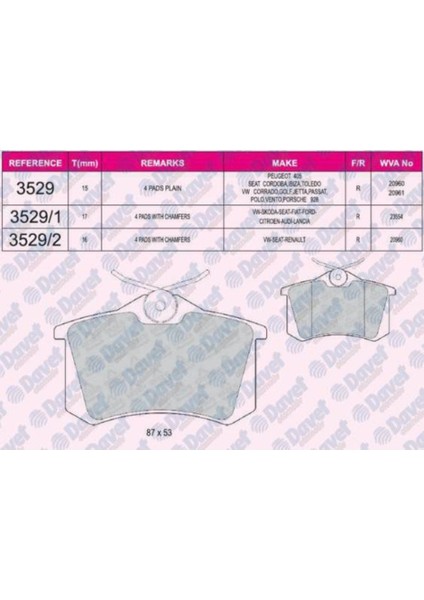 Fren Balatası Arka Passat Golf 4 Bora Polo 1987-96 Fluence Megane 504614332