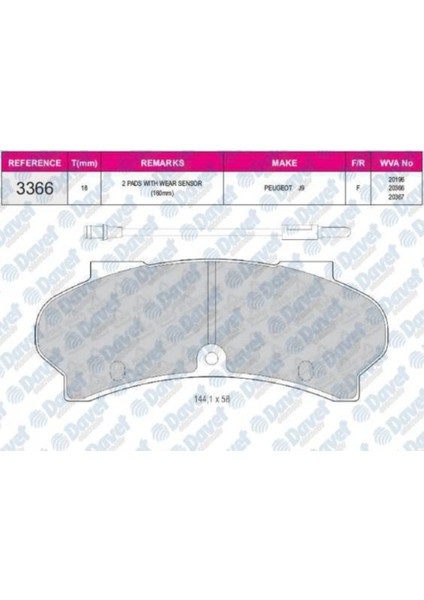 Fren Balatası Ön Wva 20196 Peugeot J9 Ym 18MM 504613993
