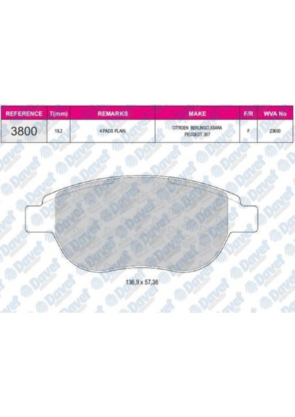 Fren Balatası Ön Wva 23600 Peugeot P307 1.6 504613985
