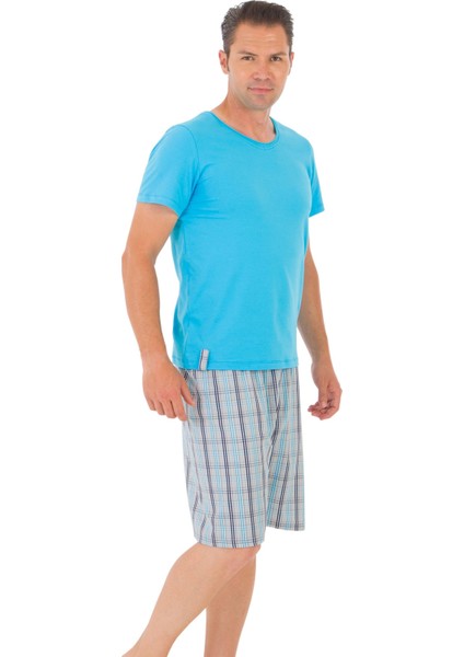 Aile Erkek Poplin Şort-Penye Tişört Takımı Desen 1