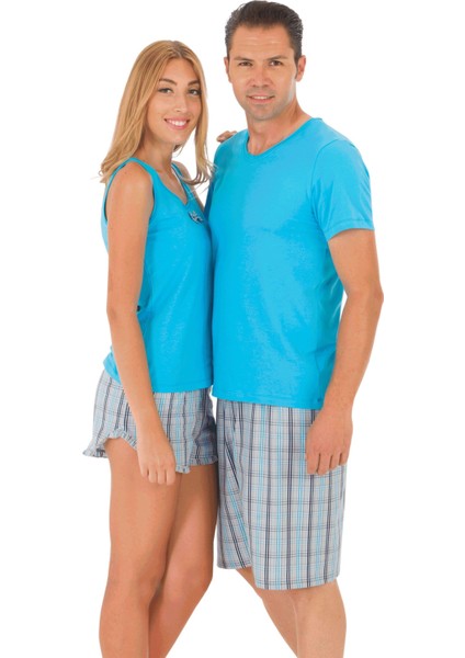 Aile Erkek Poplin Şort-Penye Tişört Takımı Desen 1