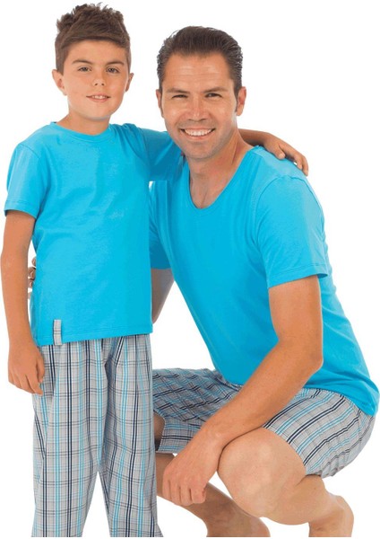 Aile Erkek Poplin Şort-Penye Tişört Takımı Desen 1