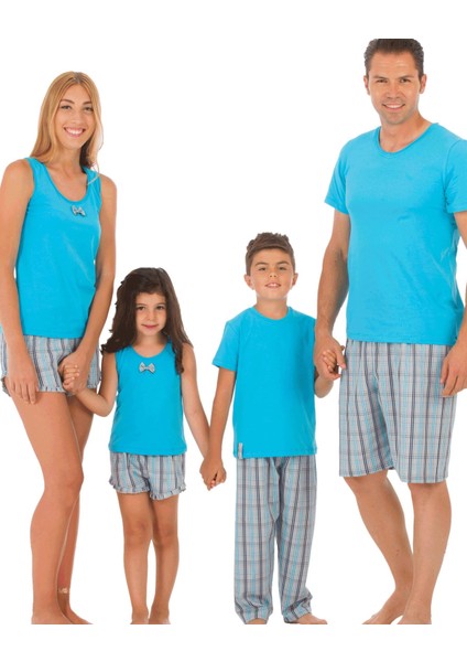 Aile Erkek Poplin Şort-Penye Tişört Takımı Desen 1