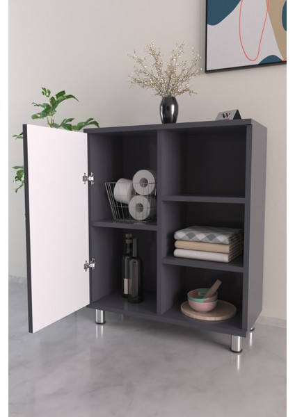 3 Raflı Tek Kapak Minimal Shape Çok Amaçlı Dolabı Mutfak Kiler Banyo Balkon Erzak Dolabı