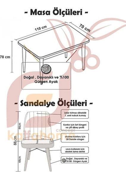 Kaffa Home Fixed Barok 70X110 Sabit Mutfak Masası Yemek Masası Masa Sandalye Takımı 4 Gri Sandalye