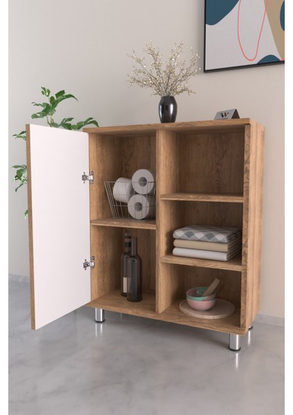3 Raflı Tek Kapak The Forest Çok Amaçlı Dolabı Mutfak Kiler Banyo Balkon Erzak Dolabı