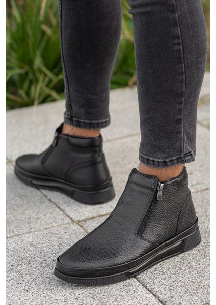 Garantili D472 Su ve Soğuk Geçirmez Kürklü Ortopedik Deri Erkek Bot