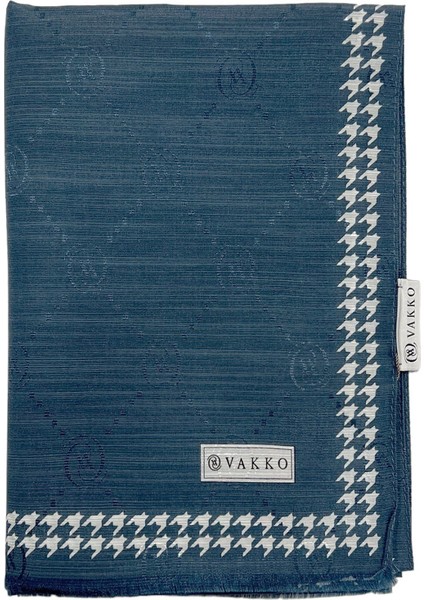 Kazayağı Desenli Pamuk Ipek Şal - Hologram - Indigo