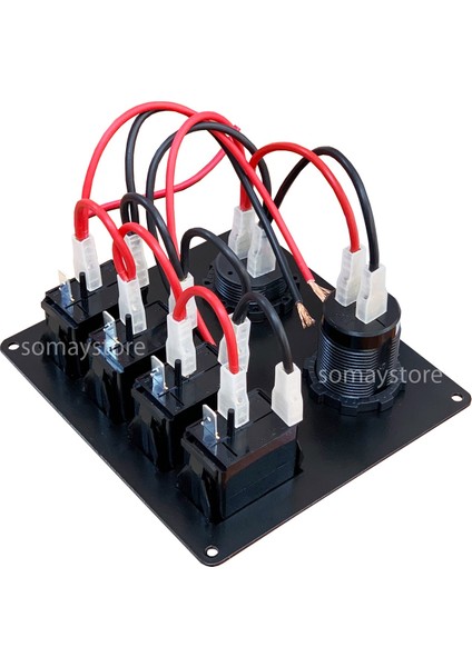 Switch Panel 4 Anahtarlı Şarj - USB Soketli 12-24V Kontrol Paneli Kırmızı