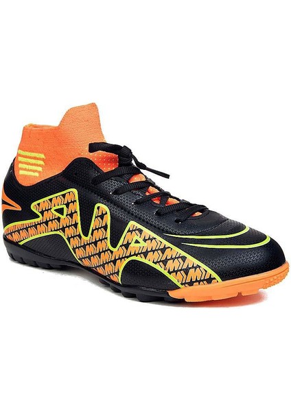 360 Siyah-Turuncu Çoraplı Erkek Çocuk Futbol Ayakkabısı