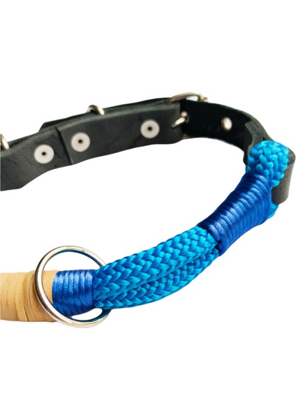 Köpek boyun tasması deri halat sax mavi siyah kalınlık:4-10mm boyun ölçüsü:32-40cm ayarlamalı dog collar T5-1M