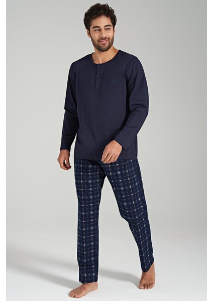 Erkek Uzun Kol Lacivert %100 Pamuk Pijama Takımı C9T8N6O1