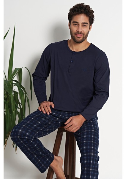 Erkek Uzun Kol Lacivert %100 Pamuk Pijama Takımı C9T8N6O1 fiyatları