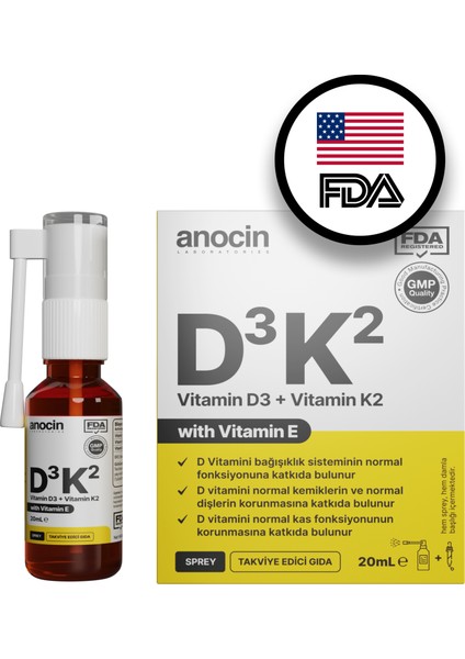 D3K2 Vitamin D3 ve K2 Damla Takviye Edici Gıda 20 ml