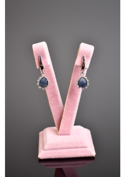 Safir Doğal Taş 925 Ayar Gümüş Küpe