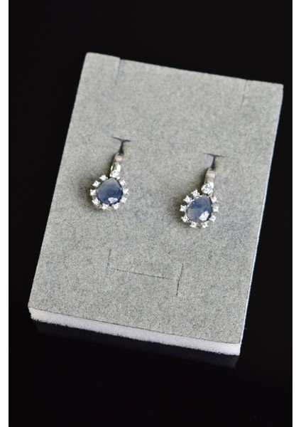 Safir Doğal Taş 925 Ayar Gümüş Küpe modelleri