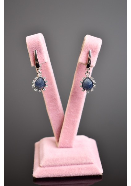 Safir Doğal Taş 925 Ayar Gümüş Küpe fırsatları