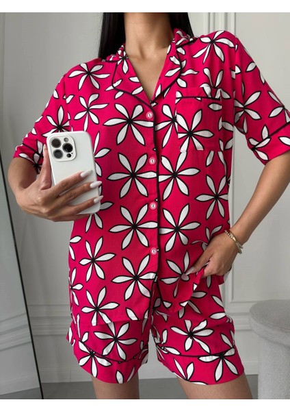 Papatya Desen Gömlek Yaka Cep Detay Kısa Kol Viskon Şortlu Dokuma Pijama Takımı fiyatları
