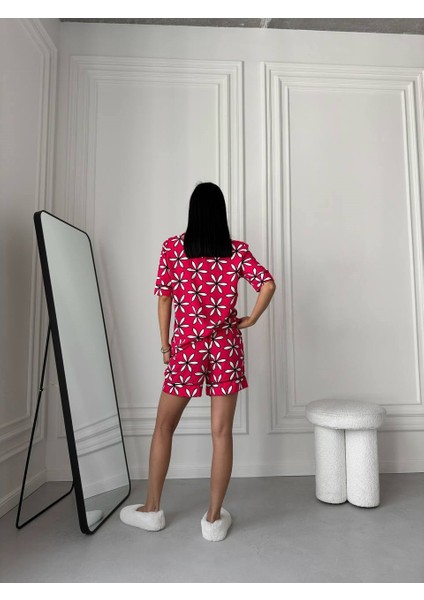 Papatya Desen Gömlek Yaka Cep Detay Kısa Kol Viskon Şortlu Dokuma Pijama Takımı modelleri