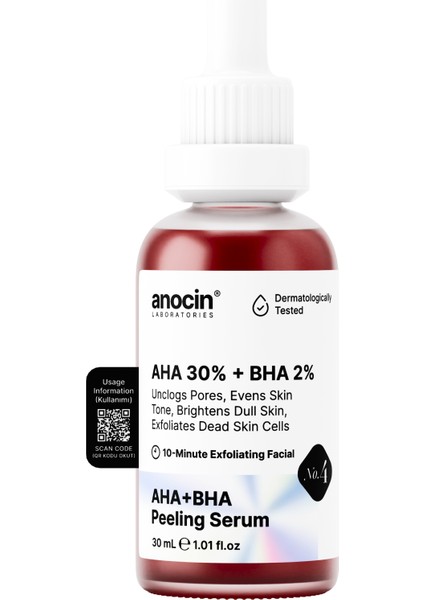 Anocin Aha 30% + Bha 2% Canlandırıcı & Cilt Tonu Eşitleyici Kırmızı Peeling Cilt Serumu