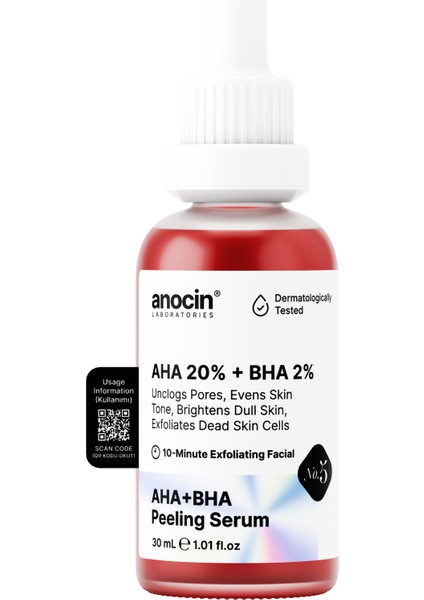 Anocin Aha 20% + Bha 2% Canlandırıcı & Cilt Tonu Eşitleyici Kırmızı Peeling Cilt Serumu