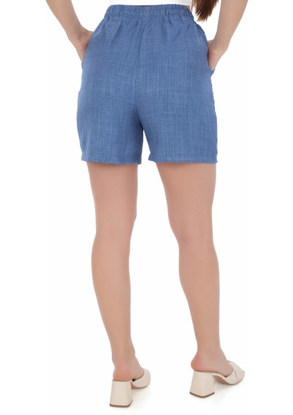 Kadın Yeni Sezon Keten Görünümlü , Beli Lastikli Ince Yazlık Slouchy Şort fırsatları