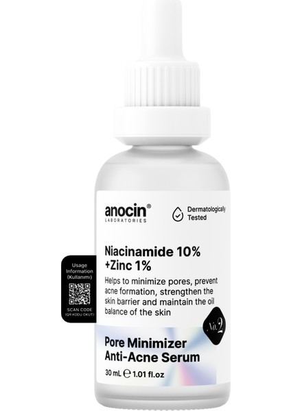 Anocin Niacinamide 10% + Zinc 1% Sıkılaştırma Akne Engelleme Cilt Yenileme Serum